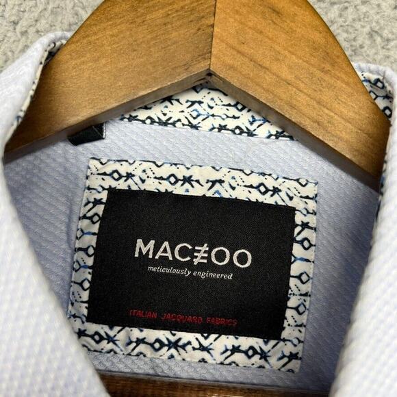 Maczoo Shirt Men's Extra Large Blue Italian Jacquard Cotton button Up Flip Cuffs - Picture 8 of 13